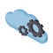 Cloud computing and gears isometric symbol