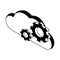 Cloud computing and gears isometric symbol in black and white