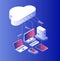 Cloud computing. Information technology with laptop computer and smartphone configuration. Cloud services isometric