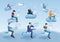 Cloud Computing Men Sitting In Clouds With Icons