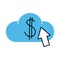 Cloud computing money click mobile marketing and e-commerce line and fill style icon