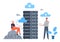 Cloud data server, online database storage technology concept. Data storage engineering, cloud hosting computing concept
