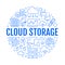 Cloud data storage circle poster with line icons. Database background, information, server center, global network