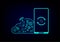 Cloud data storage concept. Cloud computing and smartphone synchronize, wifi, money, data, and lock security icon on blue