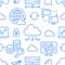 Cloud data storage seamless pattern with line icons. Database background, information, server center, global network