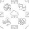 Cloud data storage seamless pattern with line icons. Database background, information storage, server center, global