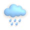 Cloud and drops. Cute weather realistic icon. 3d cartoon