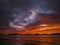 Cloud filled winter sunrise sky at the beach