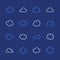 Cloud flat line icons. Clouds symbols for data storage, weather forecast. Thin signs for hosting. Pixel perfect 48x48