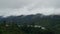 Cloud floating over a village and mountain. Misty fog blowing over tree forest. Raining forest, foggy on the canopy in rainforest