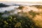cloud forest with misty morning sunrise, aerial view of the amazonas