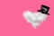 Cloud in the form of a heart, in a top hat, on a pink background. Valentine's day, wedding background