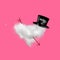 Cloud in the form of a heart, wearing a top hat, and Cupid's arrow, on a pink background. Valentine's day, wedding