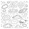 Cloud hand drawn Clouds icons set. Childrens sky and weather symbols, Night sky, moon, rain and cartoon clouds. Vector