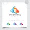 Cloud hosting logo vector design with concept of server and cloud icon. Cloud server vector illustration for hosting provider,