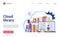 Cloud library vector illustration, cartoon flat tiny people reading online books, learning data information, interface