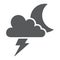 Cloud and lightning glyph icon, forecast and climate, thunder sign, vector graphics, a solid pattern on a white