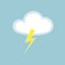 Cloud lightning icon element simple app Isolated symbol on blue background Icon of rainy weather with thunder lightning Flat