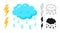 Cloud lightning icon set cartoon bad weather comic symbol cute thunderstorm vector