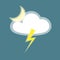Cloud lightning moon icon element simple app Isolated on blue background Icon of rainy weather night thunder lightning Flat design