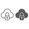 Cloud and lock line and glyph icon, data and protect, cloud security sign, vector graphics, a linear pattern on a white