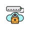 Cloud lock with password, data security flat color line icon.