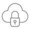 Cloud and lock thin line icon, data and protect, cloud security sign, vector graphics, a linear pattern on a white