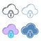 Cloud with lock vector outline icon set.