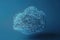 cloud look-a-like surrounded by small blue particles with smoke and blue background. Generative AI