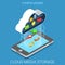 Cloud media data storage backup phone flat 3d isometric vector