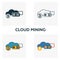 Cloud Mining icon set. Four elements in diferent styles from crypto currency icons collection. Creative cloud mining icons filled