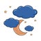 Cloud with moon Simple hand drawing vector illustration