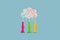 cloud with notes from which colorful trumpets come out, creative art modern design, musical wallpaper