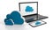 Cloud online storage icons with laptop and tablet