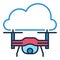 Cloud and Quadcopter vector Drone in Sky concept colored icon