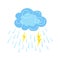 Cloud with rain, lightning cartoon style vector