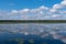 Cloud reflection in Okhotnichye Hunters Lake. Eco route in the