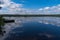 Cloud reflection in Okhotnichye Hunters Lake. Eco route in the