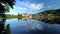 Cloud reflections in Dordogne River at Beaulieu sur Dordogne, Correze, Limousin