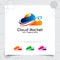 Cloud rocket logo vector design with concept of colorful cloud style. Cloud hosting vector illustration for hosting provider,