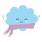 Cloud with scarf smiling weather icon on white background