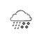 Cloud with snow and rain hand drawn outline doodle icon.