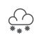 Cloud with snowflakes pixel perfect icon with editable stroke - winter seasonal element of snowy weather.