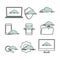 Cloud storage. Networking icons. Set vector line symbols. Outline icons for internet and online.