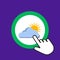 Cloud with sun icon. Weather concept. Hand Mouse Cursor Clicks the Button