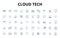 cloud tech linear icons set. Virtualization, Infrastructure, Computing, SaaS, PaaS, IaaS, Storage vector symbols and