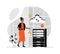 Cloud technology, remote data storage, data center, remote database, data server, cloud computing, Saas. Illustration with people