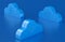 Cloud technology with wifi icons, downloads and at on a creative blue background