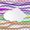 cloud text box on colorful abstract lines on chequered bac