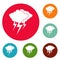 Cloud thunder flash icons circle set